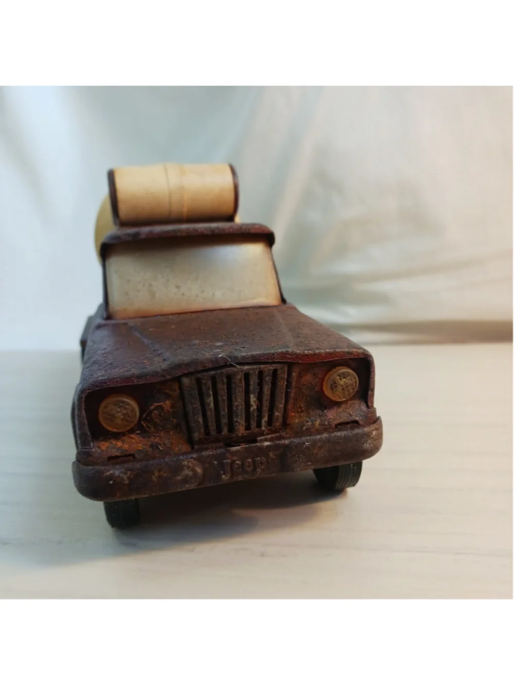 VTG Tonka Jeep Cement Mixer Truck Red Pressed Steel 1960’s Patina Farmhouse